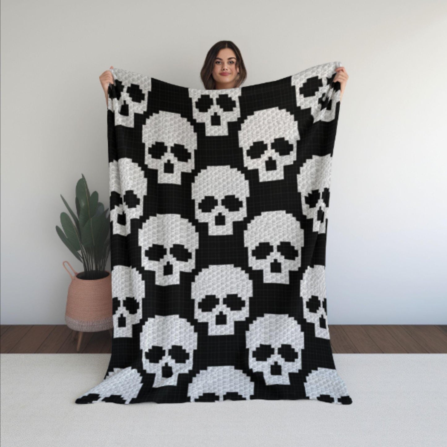 Seamless Halloween Skull Afghan Pattern + Graph for C2C & Tapestry Crochet | C2C Crochet Skull Blanket Spooky Crochet Birthday Gift Present