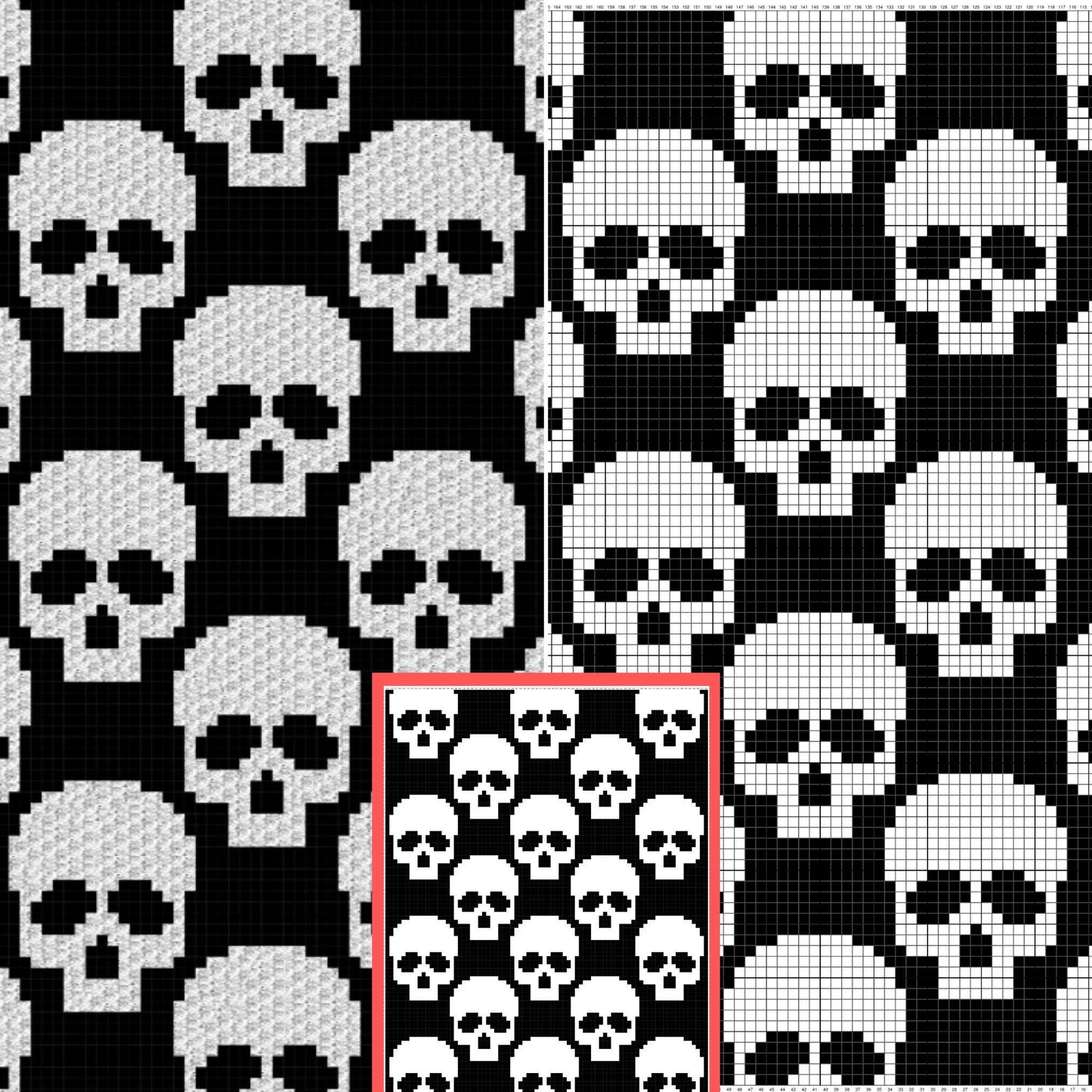 Seamless Halloween Skull Afghan Pattern + Graph for C2C & Tapestry Crochet | C2C Crochet Skull Blanket Spooky Crochet Birthday Gift Present