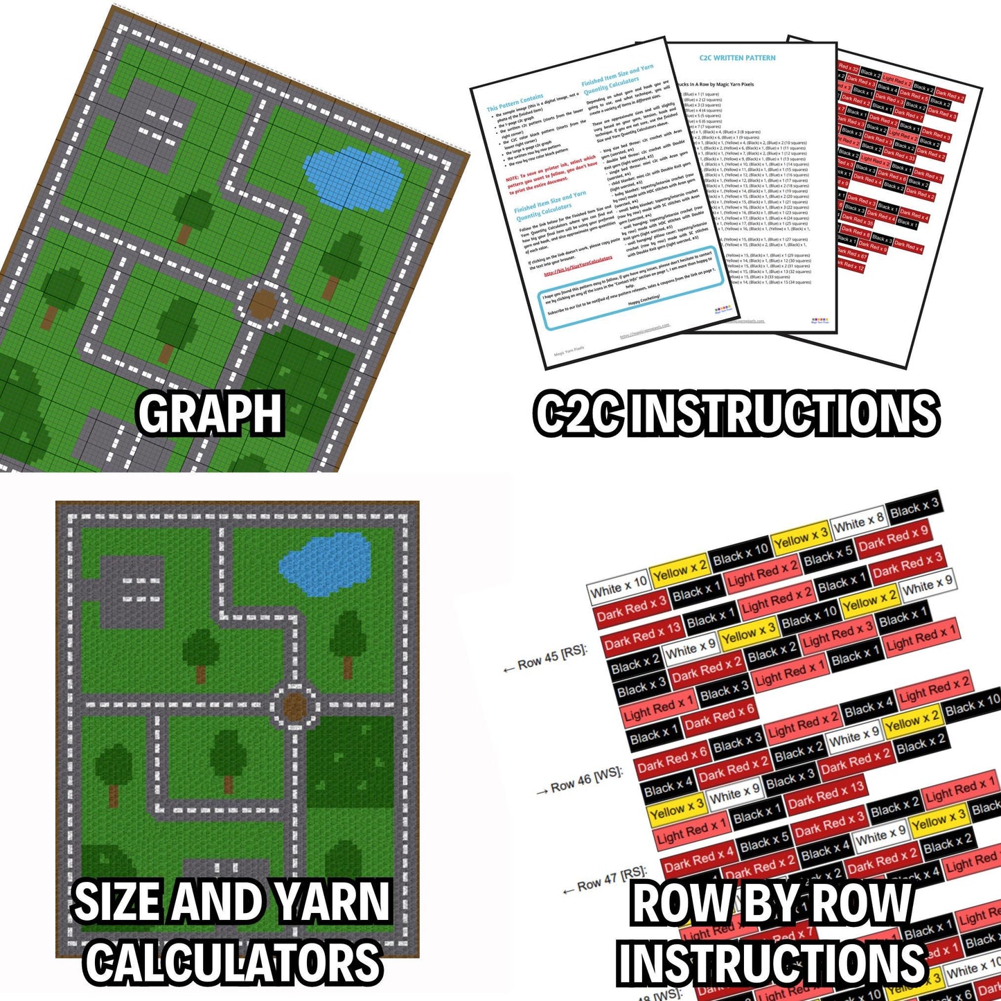 Toy Car Road Play Mat Graph and Pattern C2C & Tapestry Crochet - C2C Crochet Playmat - C2C Crochet Toy Car Blanket Baby Blanket Shower Gift