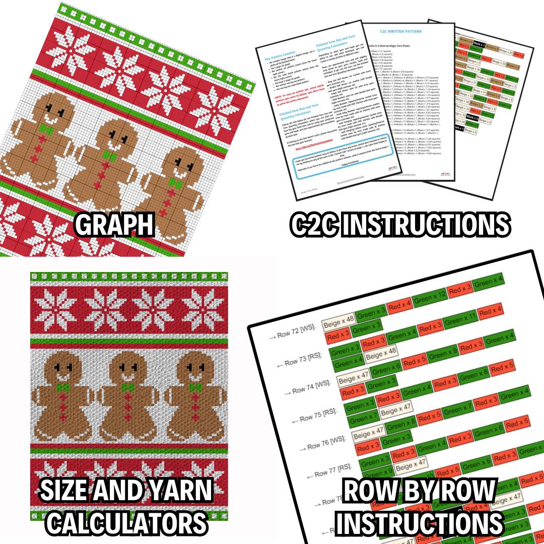 Christmas Wishes Crochet Graph + Written Pattern For C2C & Tapestry Crochet - Christmas Gingerbread Blanket - Christmas Baby Blanket Pattern