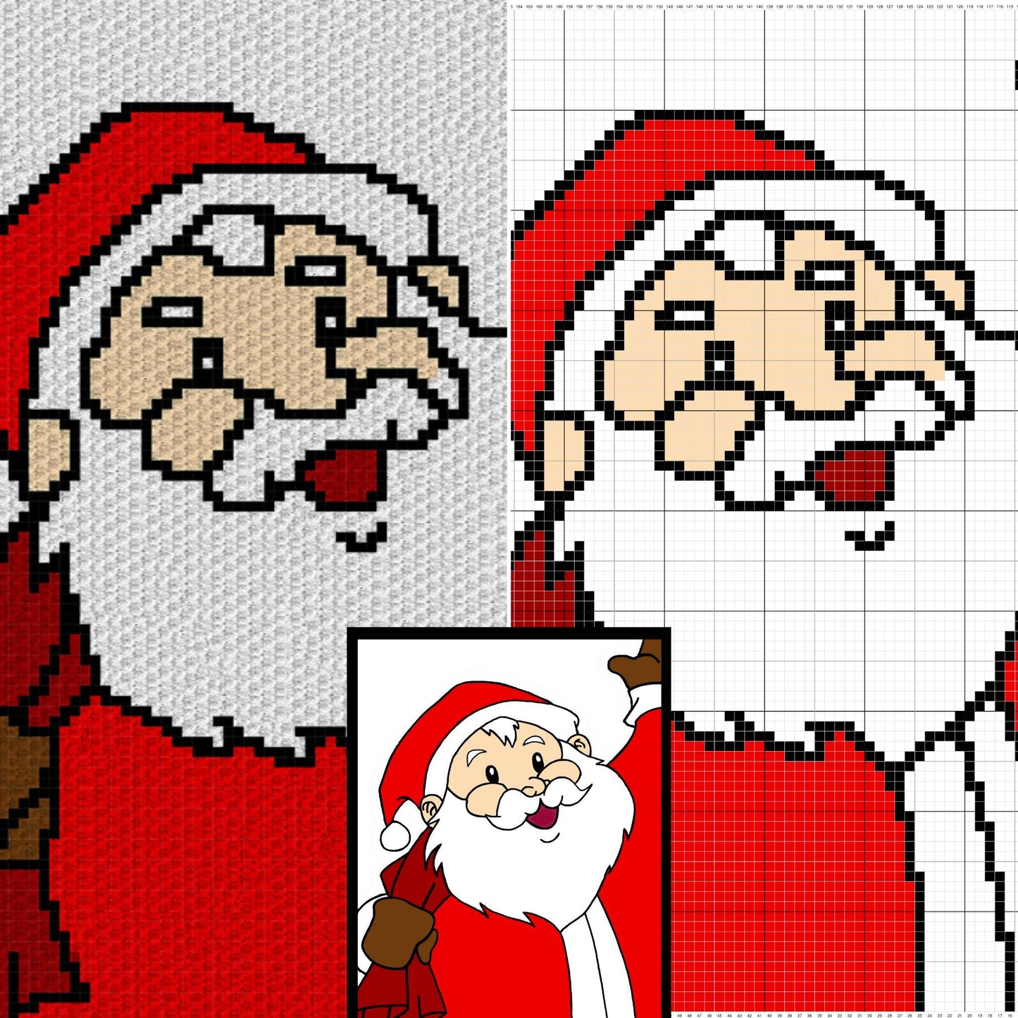 Christmas Santa Portrait Graph + Pattern Tapestry & C2C Crochet Christmas Santa Baby Blanket Patterns - C2C Crochet Santa Afghans Xmas Gifts