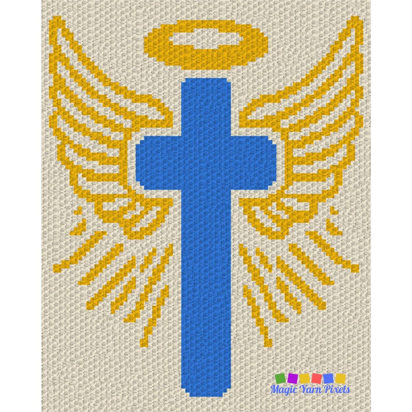 Cross With Wings And Halo Graph + Pattern C2C & Tapestry Crochet | C2C Cross Blanket, Church Angel Afghan, Christian Faith Crochet Blanket
