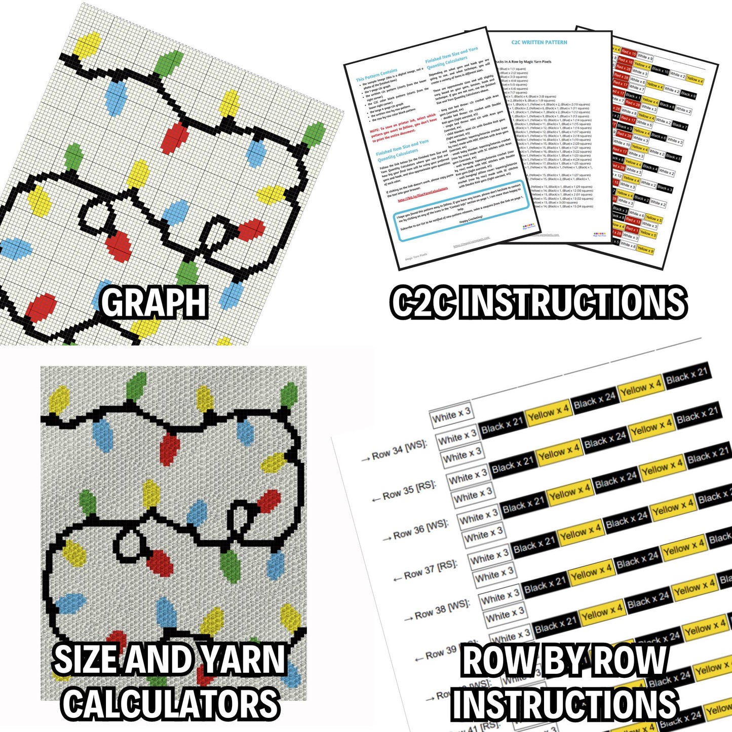 Christmas Lights Crochet Pattern + Graph C2C & Tapestry Crochet | Christmas Blanket Pattern C2C Throw Xmas Afghan Baby Shower Gift Birthday