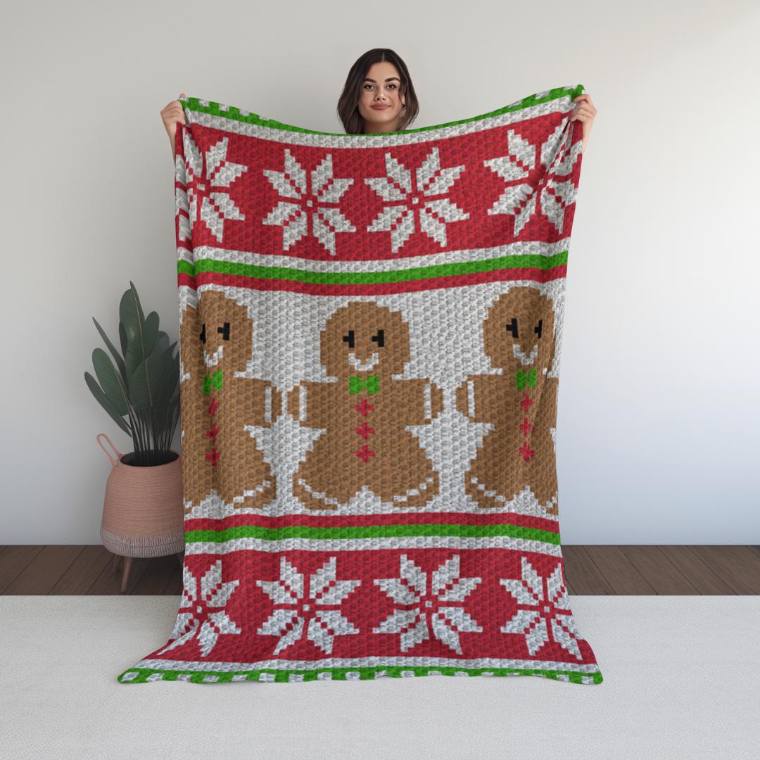 Christmas Wishes Crochet Graph + Written Pattern For C2C & Tapestry Crochet - Christmas Gingerbread Blanket - Christmas Baby Blanket Pattern