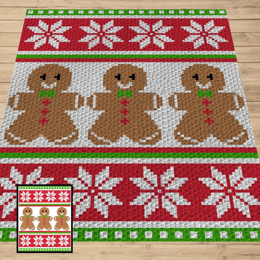 Christmas Wishes Crochet Graph + Written Pattern For C2C & Tapestry Crochet - Christmas Gingerbread Blanket - Christmas Baby Blanket Pattern