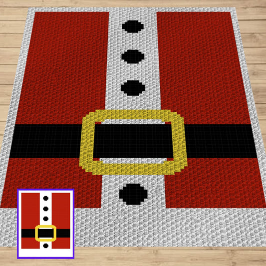 Santa Belt Crochet Graph + Written Pattern C2C & Tapestry Crochet | C2C Santa Blanket Christmas Afghan Baby Shower Gift Nursery Xmas Throw