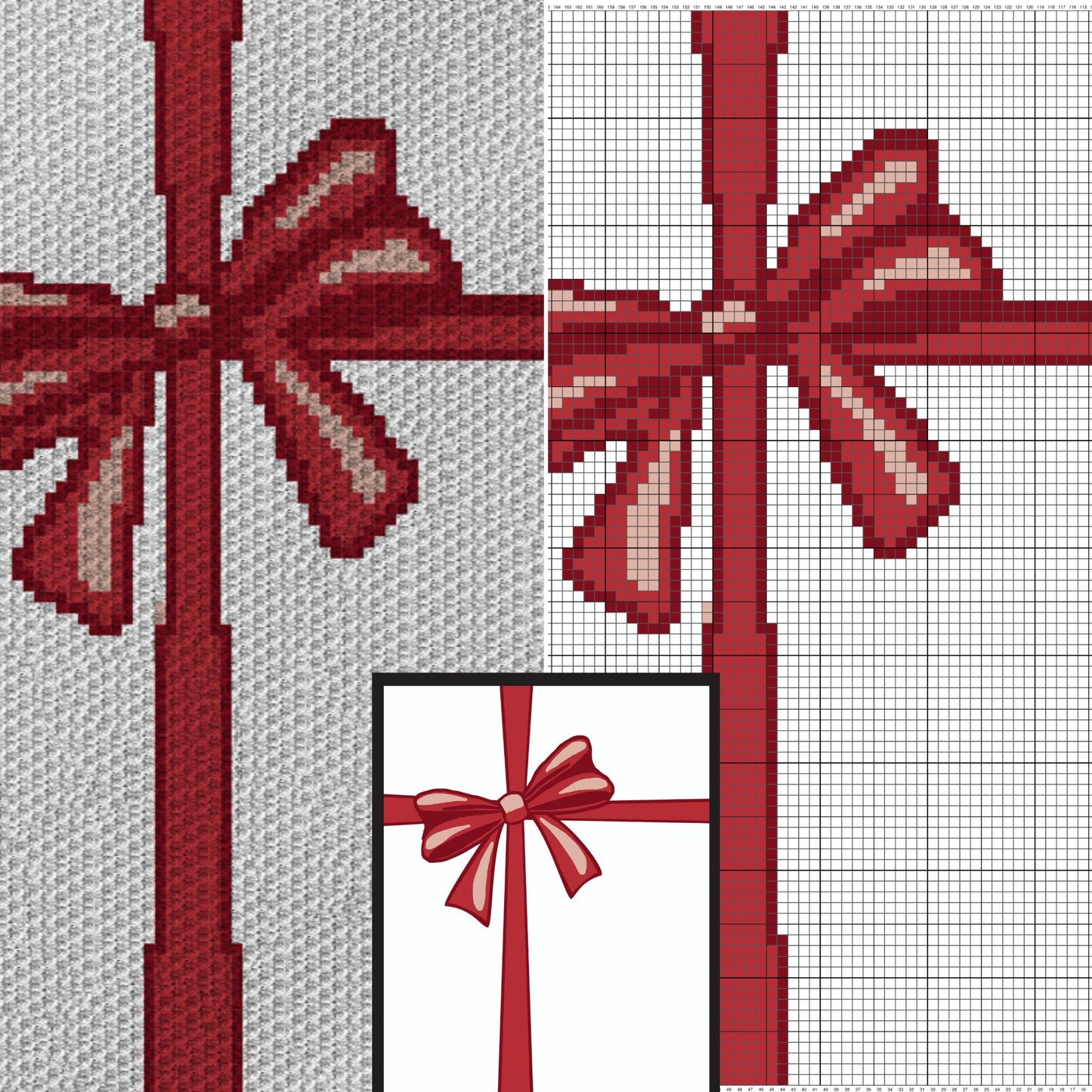Christmas Bow Crochet Graph + Written Pattern For C2C & Tapestry Crochet | Bow Crochet Graphgan Xmas Present Blanket Gift Pattern Bow Afghan