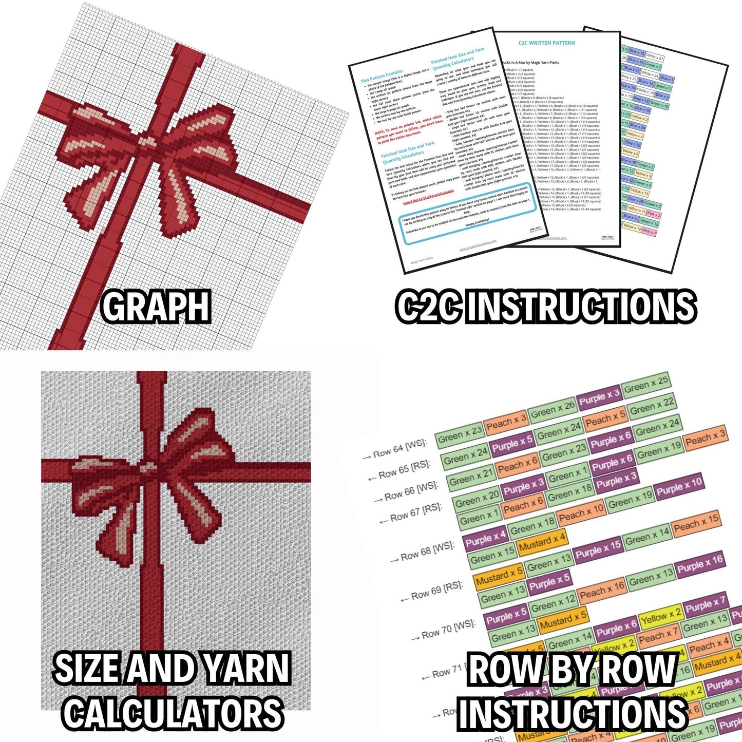 Christmas Bow Crochet Graph + Written Pattern For C2C & Tapestry Crochet | Bow Crochet Graphgan Xmas Present Blanket Gift Pattern Bow Afghan