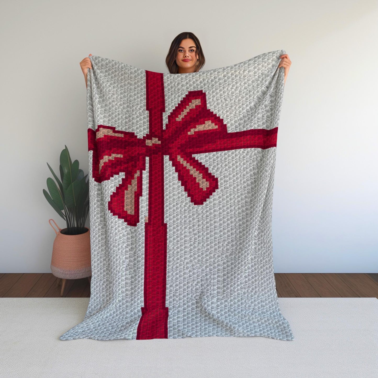 Christmas Bow Crochet Graph + Written Pattern For C2C & Tapestry Crochet | Bow Crochet Graphgan Xmas Present Blanket Gift Pattern Bow Afghan