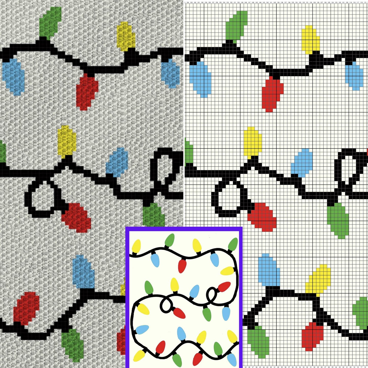 Christmas Lights Crochet Pattern + Graph C2C & Tapestry Crochet | Christmas Blanket Pattern C2C Throw Xmas Afghan Baby Shower Gift Birthday