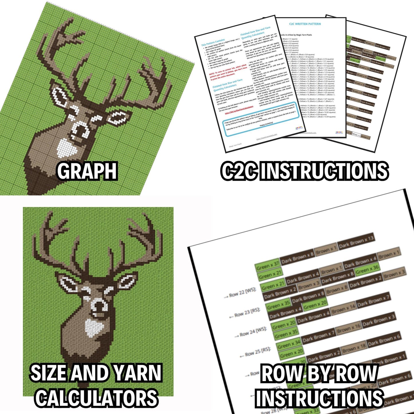 Whitetail Deer Graph + Written Pattern For C2C & Tapestry Crochet | Deer C2C Graphgan - C2C Crochet Deer Blanket Animal Baby Blanket Afghan