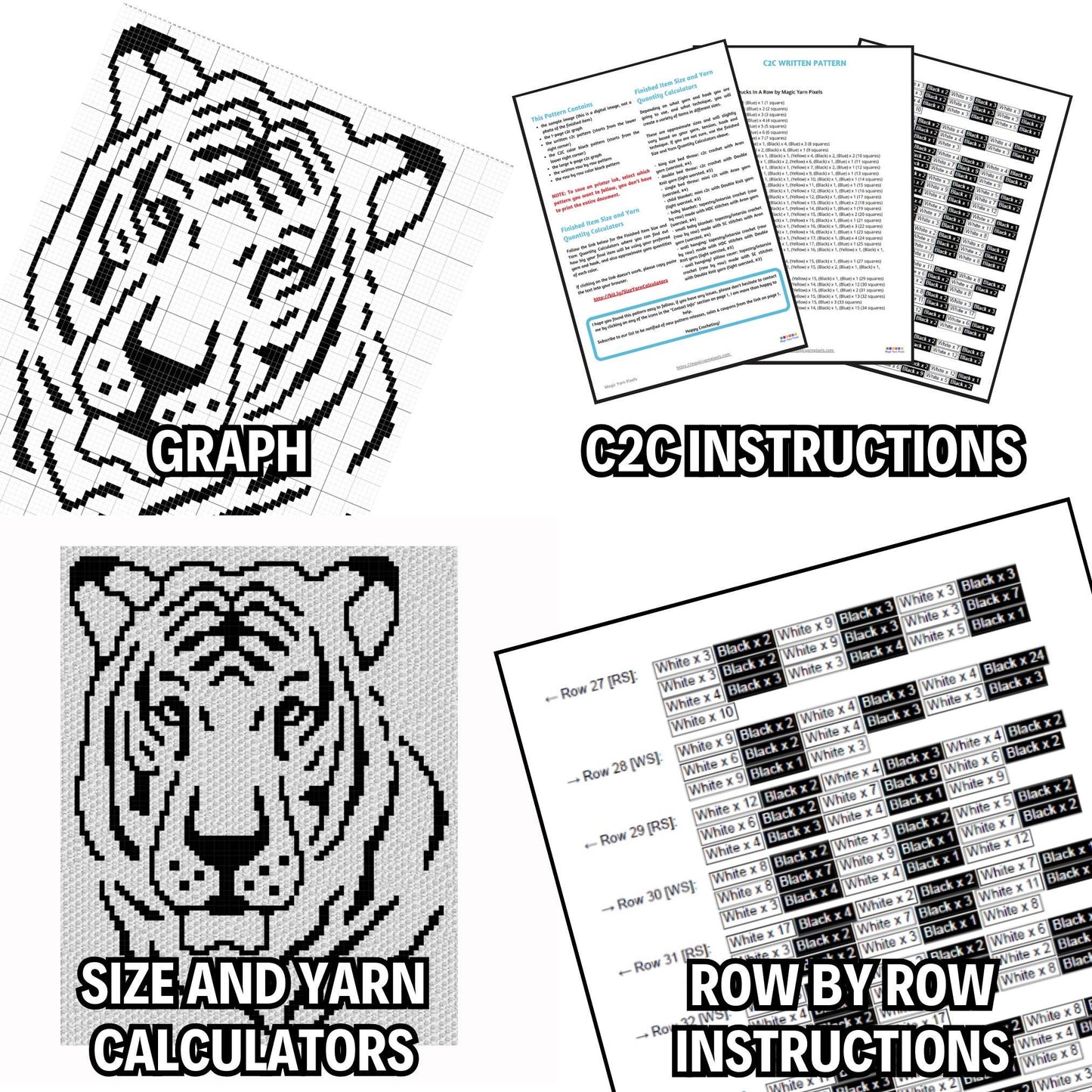 Jungle Tiger Head Outline Graph and Pattern C2C & Tapestry Crochet - Tiger Face Graphgan - Crochet Tiger Blanket - Tiger Afghan C2C Blanket