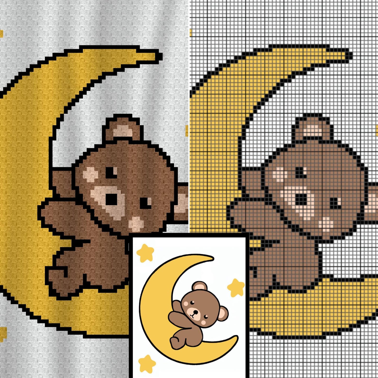 Bear On The Moon Graph + Written Pattern For C2C & Tapestry Crochet - C2C Bear Graphghan Animal Crochet Blanket - Crochet Afghan Baby Shower