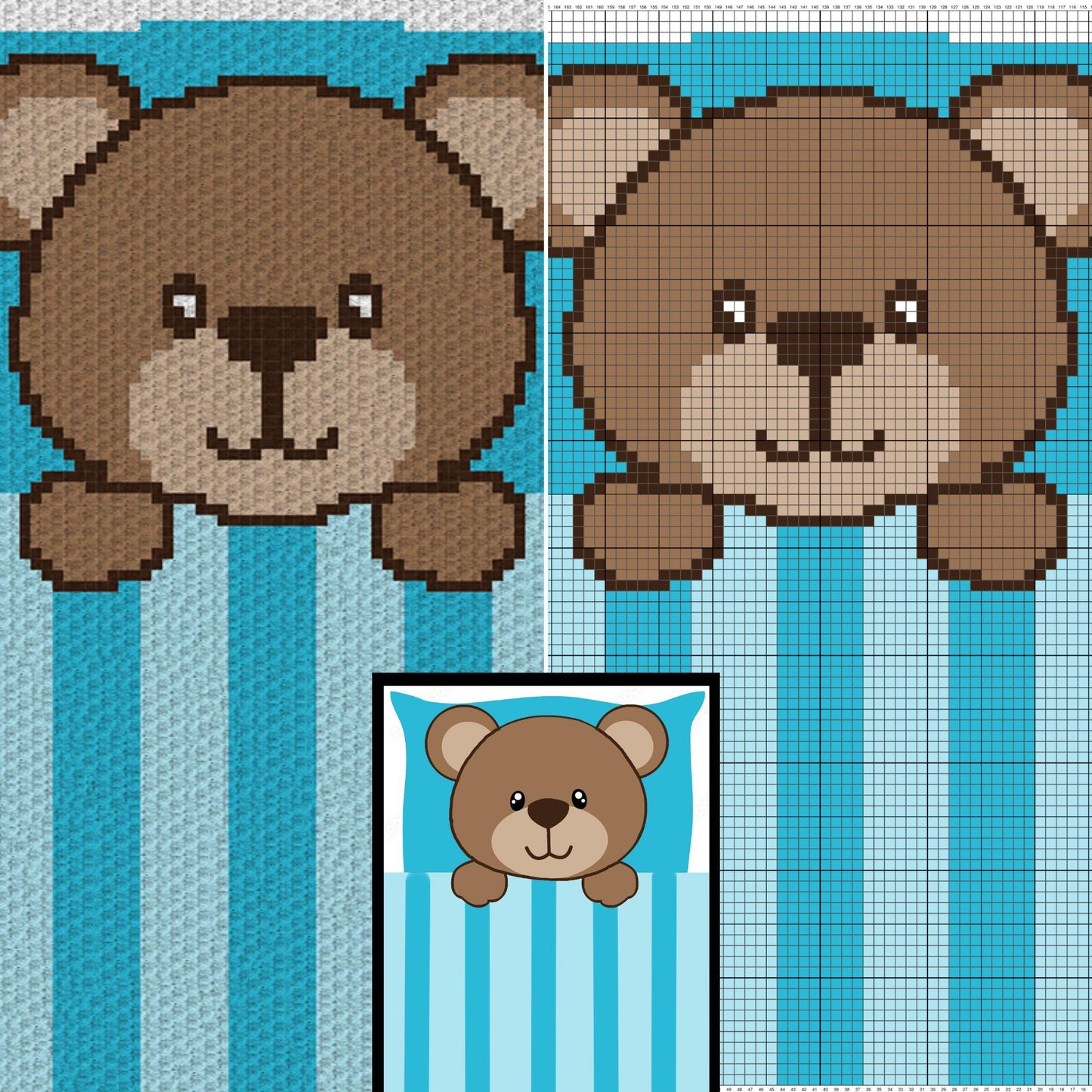 Sleepy Little Teddy Bear Graph & Pattern C2C + Tapestry Crochet - C2C Bear Graphghan Animal Crochet Blanket Afghan Baby Shower Teddy Blanket