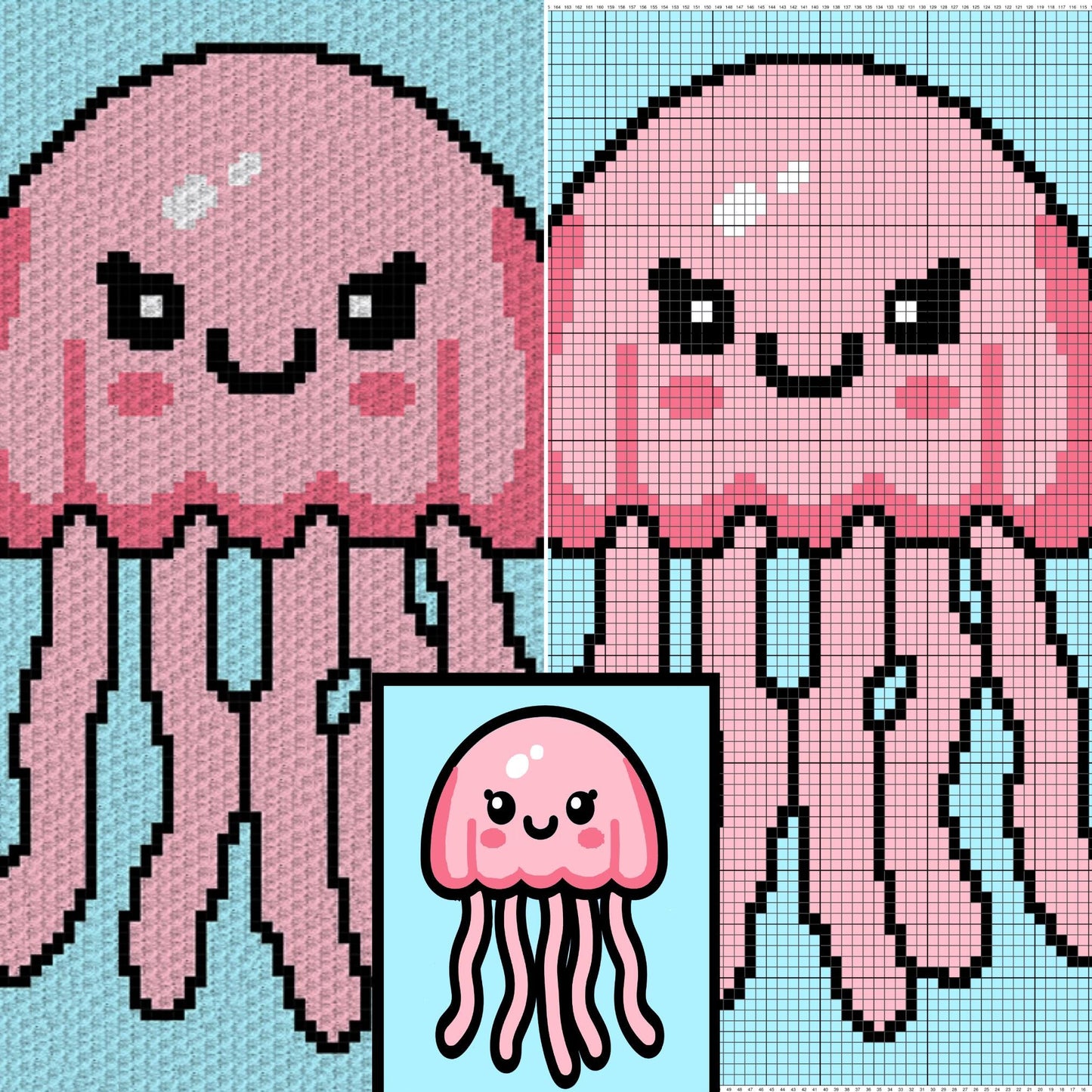 Baby Jellyfish Written Pattern + Graph C2C & Tapestry Crochet | Jellyfish Crochet Graph Jellyfish Blanket - Ocean Nautical Nursery Blanket