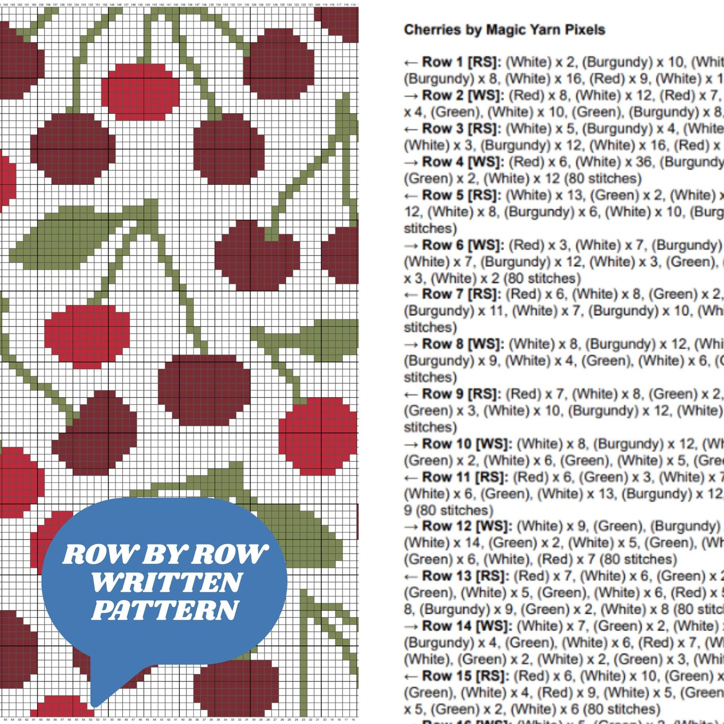 Crochet Cherry Blanket Graph + Pattern for C2C & Tapestry Crochet | C2C Crochet Cherry Print, Cherries Afghan, Gift For Mums, Baby Blanket